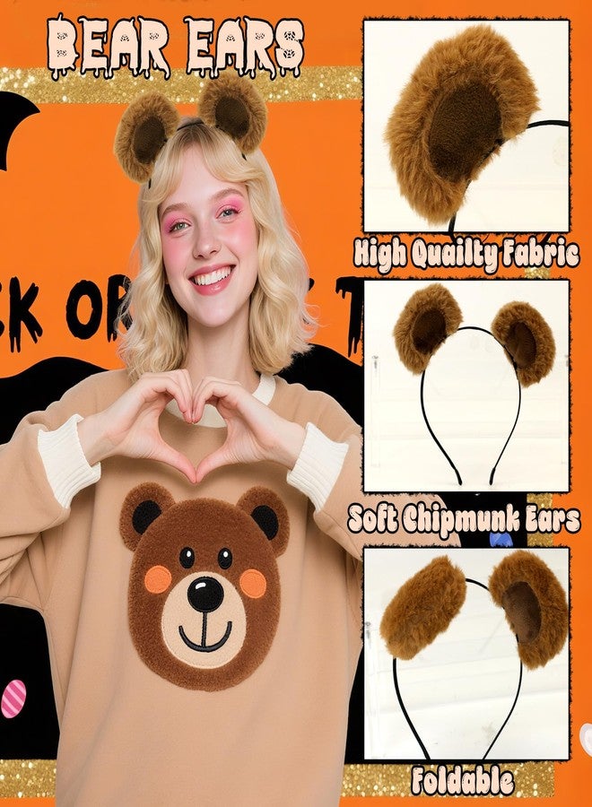 Voiiake Bear or Chipmunk Ears Headband Brown, Cute Care Hairband for Bear Costume, Animal Ear Head Wear for Makeup Washing Face Halloween Cosplay Dress up Costume Adults Women Gift - Image 3